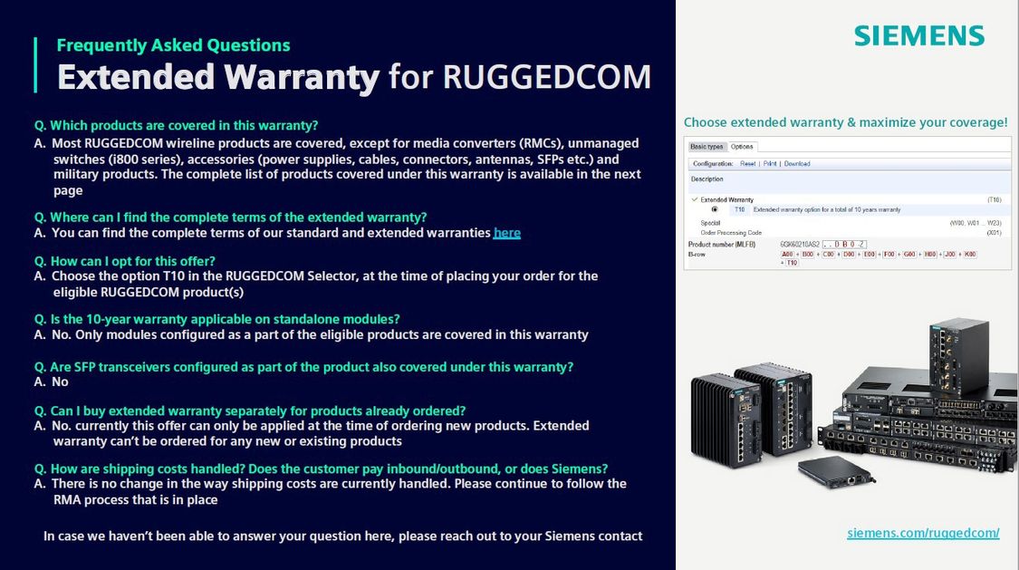 Extended warranty FAQ for RUGGEDCOM slide