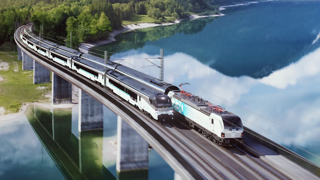 Rendering of two Vectrains on a bridge