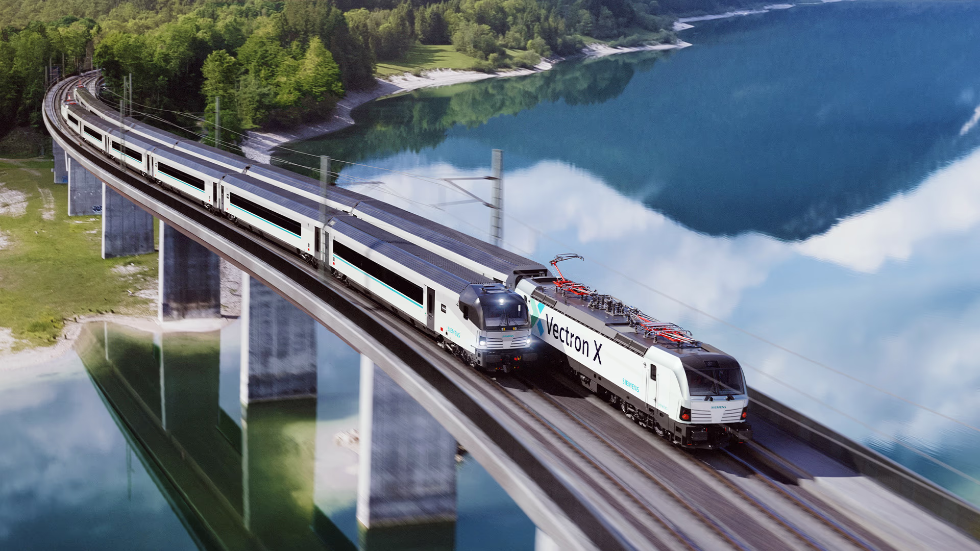 Rendering of two Vectrains on a bridge Vectrain – flexibility for your European journey