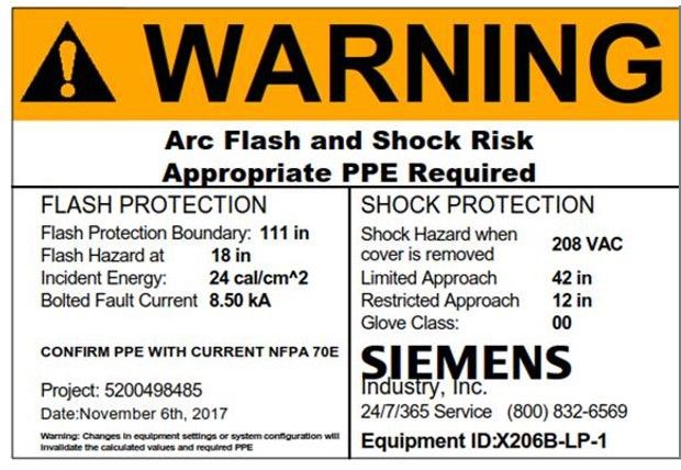 Arc Flash and Shock Risk Detailed Warning Label