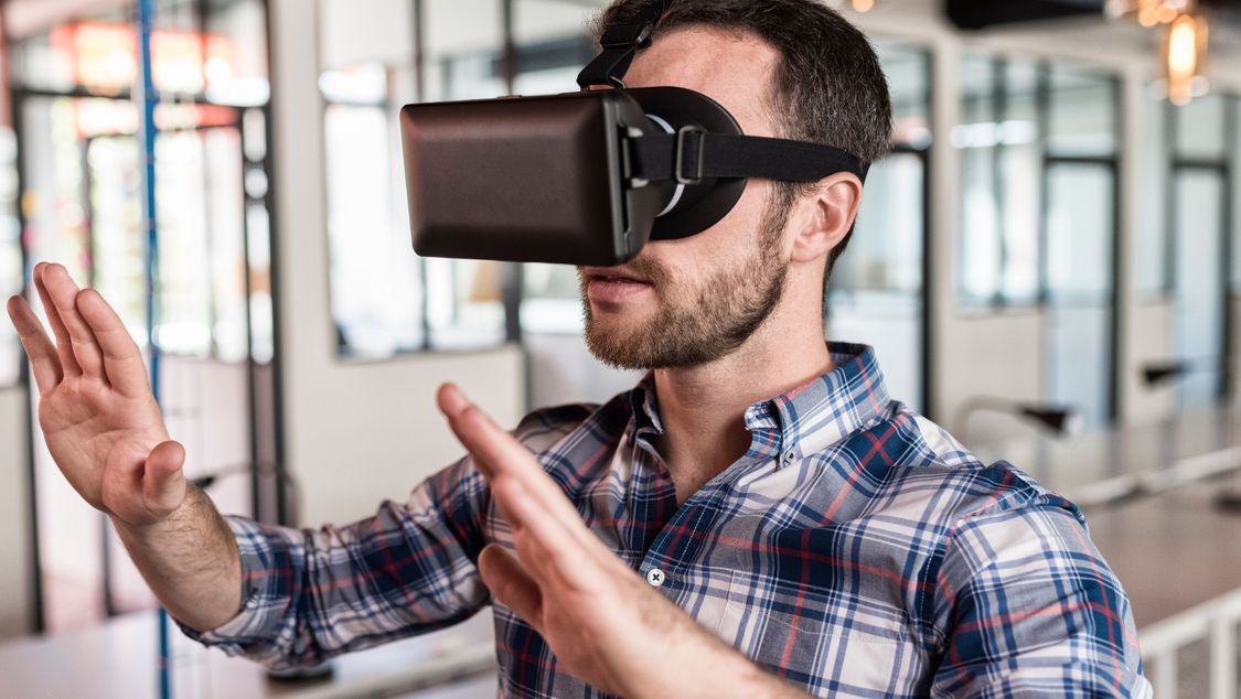 Man using virtual reality (VR) headset