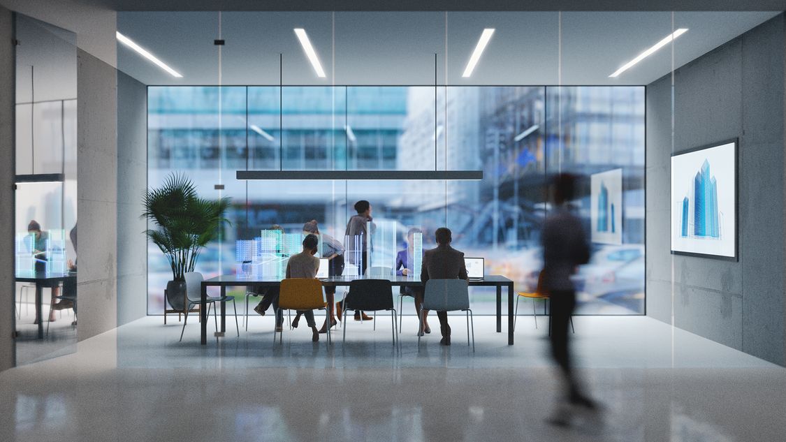 employees talking in office 