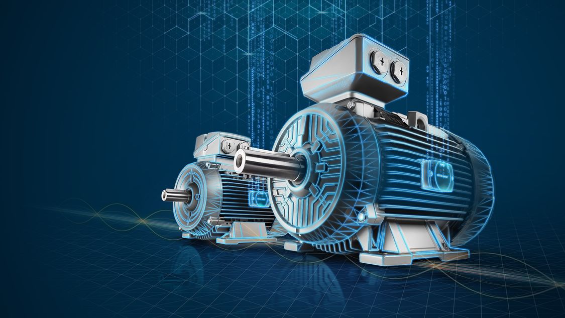 Two low-voltage motors with SIMOTICS CONNECT 400 transmitting data to the cloud and MindSphere analytics app SIDRIVE IQ Fleet