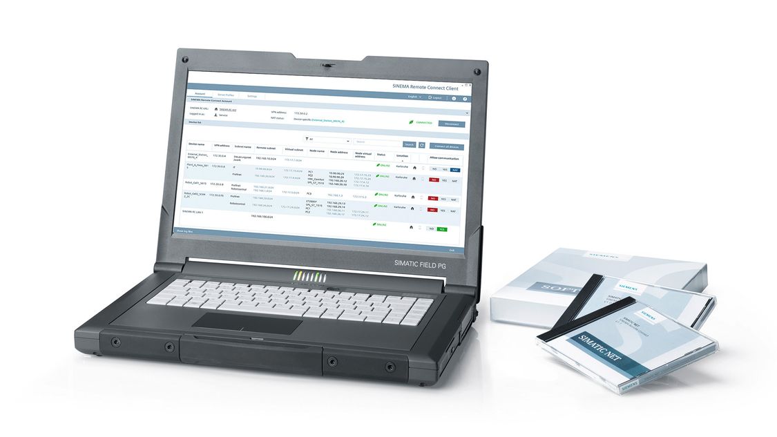 Image of a laptop with the user interface of SINEMA Remote Connect – the management platform for remote networks