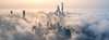 Panoramic view of Shanghai city over the advection fog at sunrise 