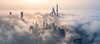 Panoramic view of Shanghai city over the advection fog at sunrise Panoramic view of Shanghai city over the advection fog at sunrise