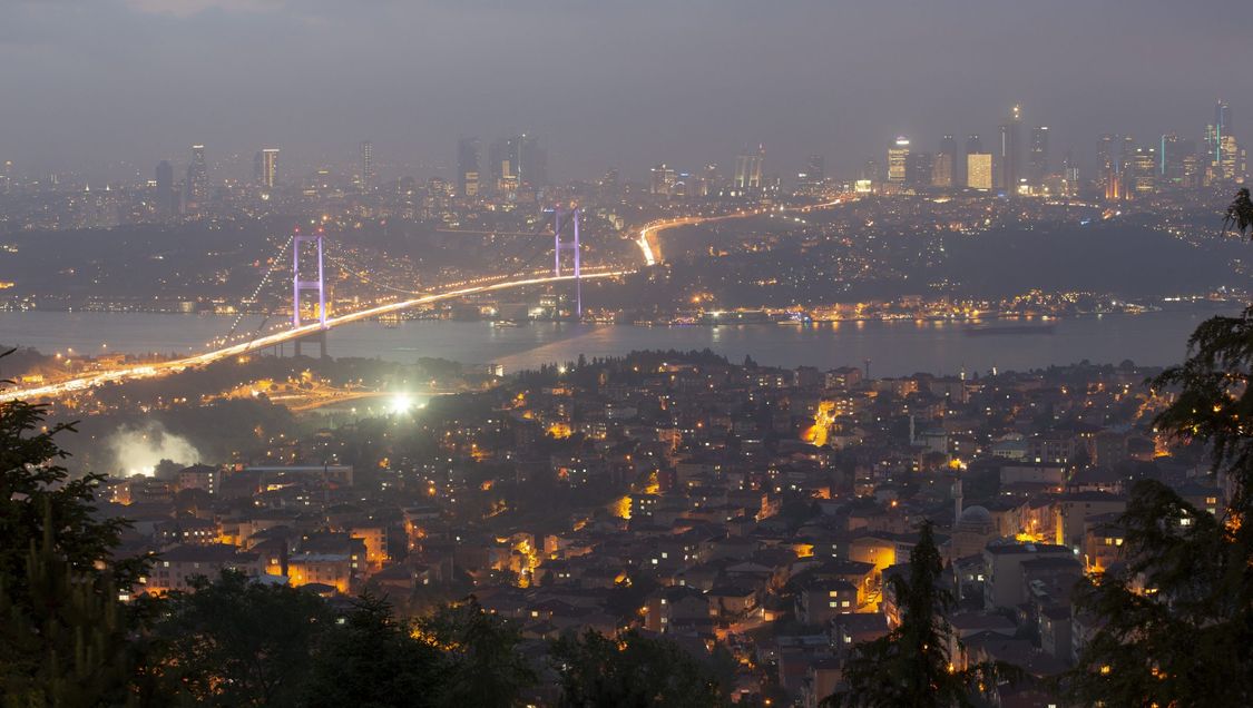 Skyline Istambul by night with view over Bosphorus