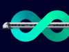 A Mireo train is driving through the openings of an infinity sign on dark blue background. mireo-commuter-keyvisual