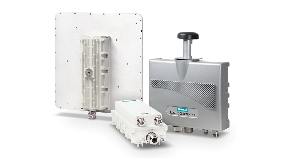 Product shot of RUGGEDCOM WIN base stations and subscriber units for private wireless broadband networks