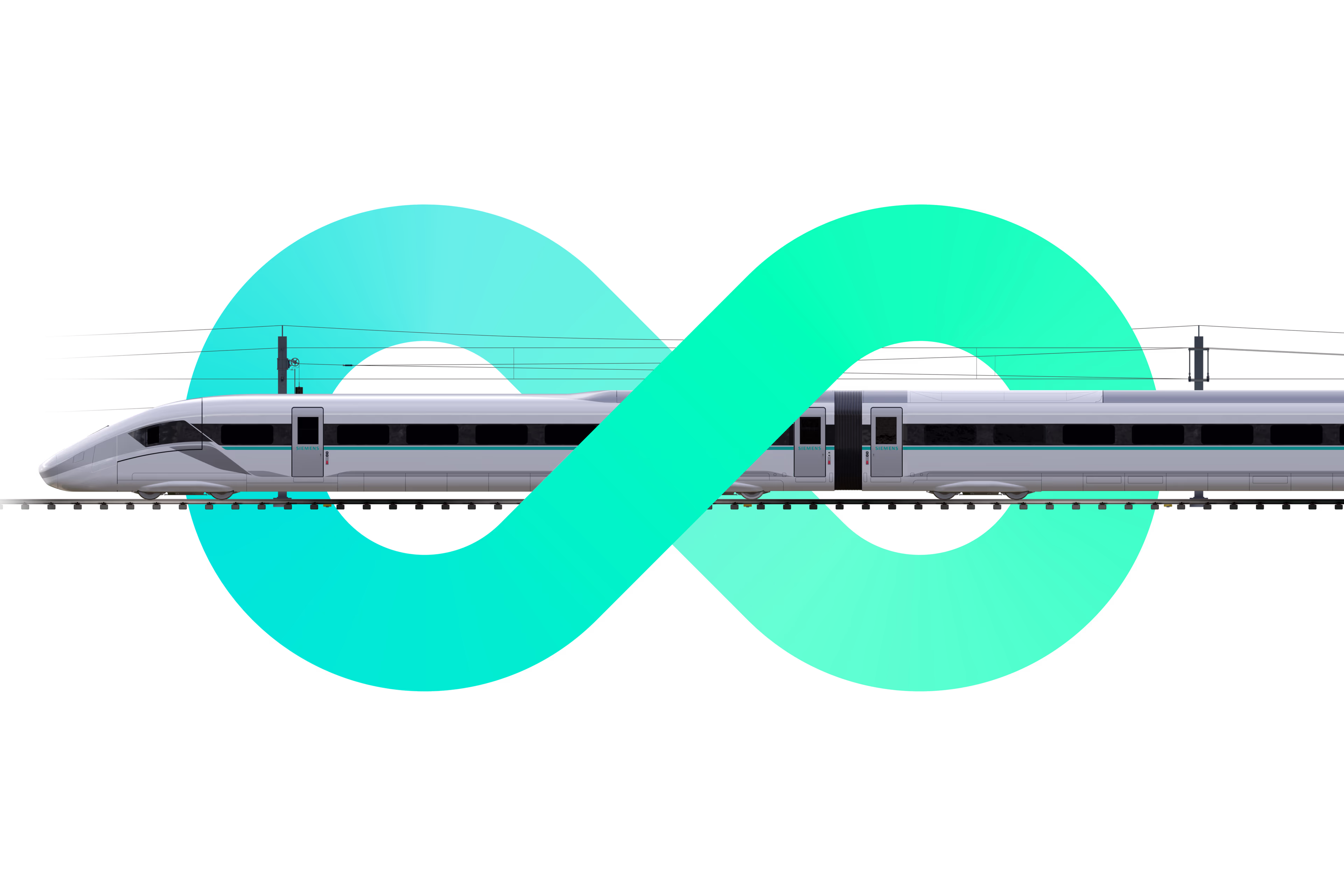 Photomontage of an express train passing through an infinity sign Photomontage of an express train passing through an infinity sign