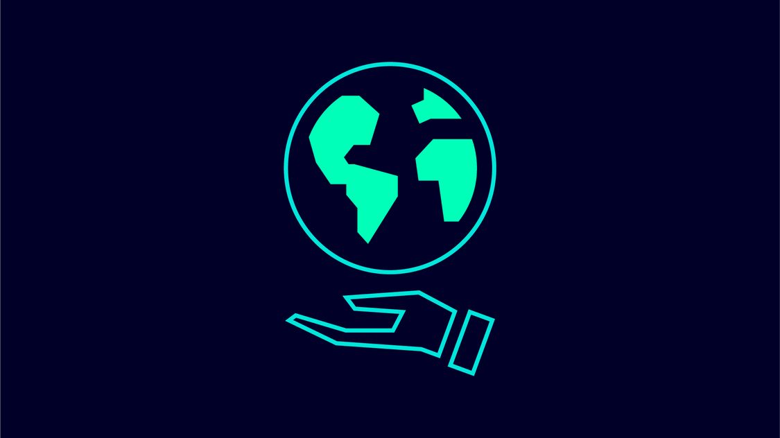Icon of a hand holding a globe shows how connected and automated mobility systems offer environmental benefits for a sustainable future 