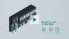 The picture shows the SIMATIC ET 200SP HA distributed periphery on a gray background. Two green PROFINET cables are connected to it. Written to the right of the product illustration is “Ready for use in the field.” Displayed underneath are three icons for the product highlights, indicating that the product can be used at ambient temperatures ranging from -40 to +70°C, that it is suitable for use in hazardous zone 2, and that it is equipped with Conformal Coating. Clicking the play button plays a product introduction video. 