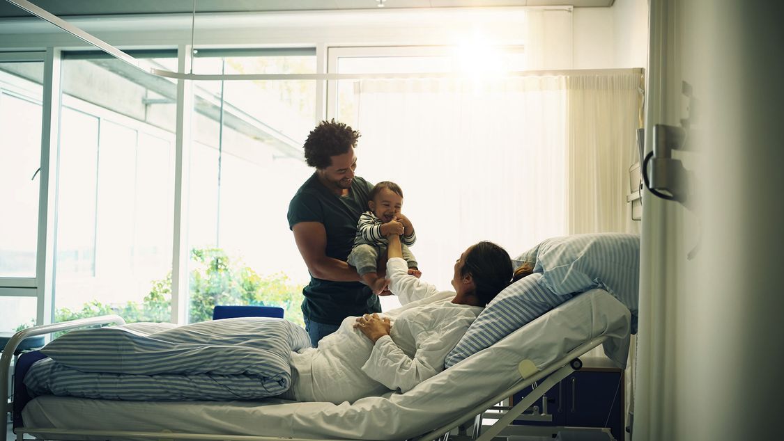 family in hospital with human centric lighting