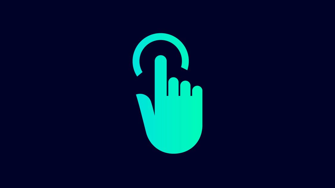 Icon zum Datenhandling: eine Hand, die mit dem Zeigefinger eine Berührung ausführt, angezeigt durch einen Kreis.