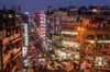 Aerial view of a night market in Delhi, India.