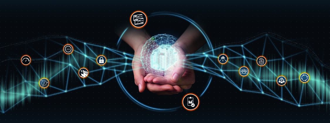 hand holding abstract data structure