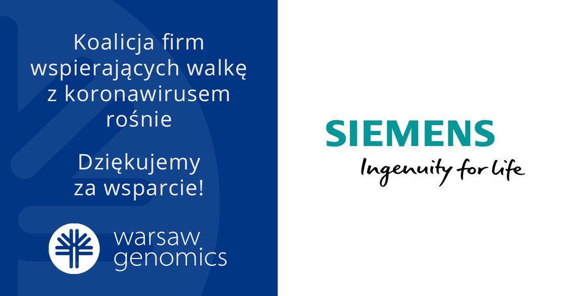Koalicja firm wspierających walkę z koronawirusem rośnie. Dziękujemy za wsparcie. Warsaw Genomics