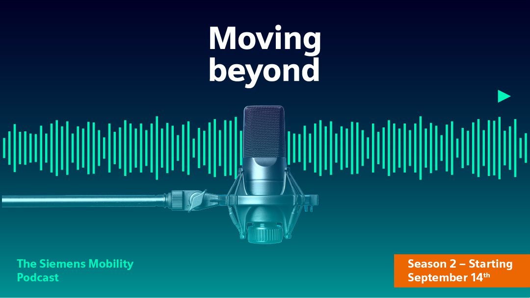 Image of a microphone and audio waves for the Siemens podcast Moving Beyond.