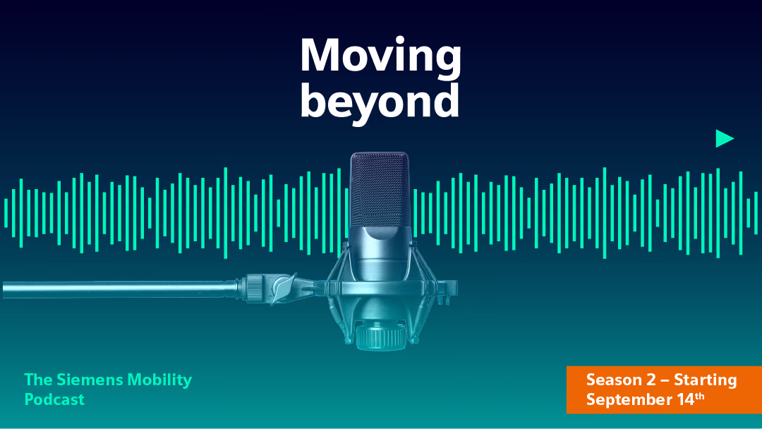 Picture of a microphone und audio waves for Siemens Podcast Moving Beyond. Mireo Plus H Siemens Mobility Podcast