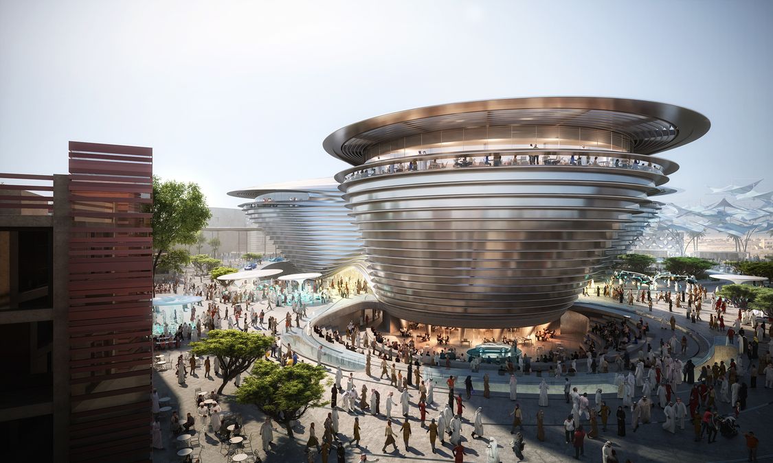 Eine Visualisierung des Mobility-Pavillons an der Expo 2020 in Dubai.