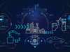 Futuristic cityscape with tech icons and industry symbols Futuristic cityscape with tech icons and industry symbols
