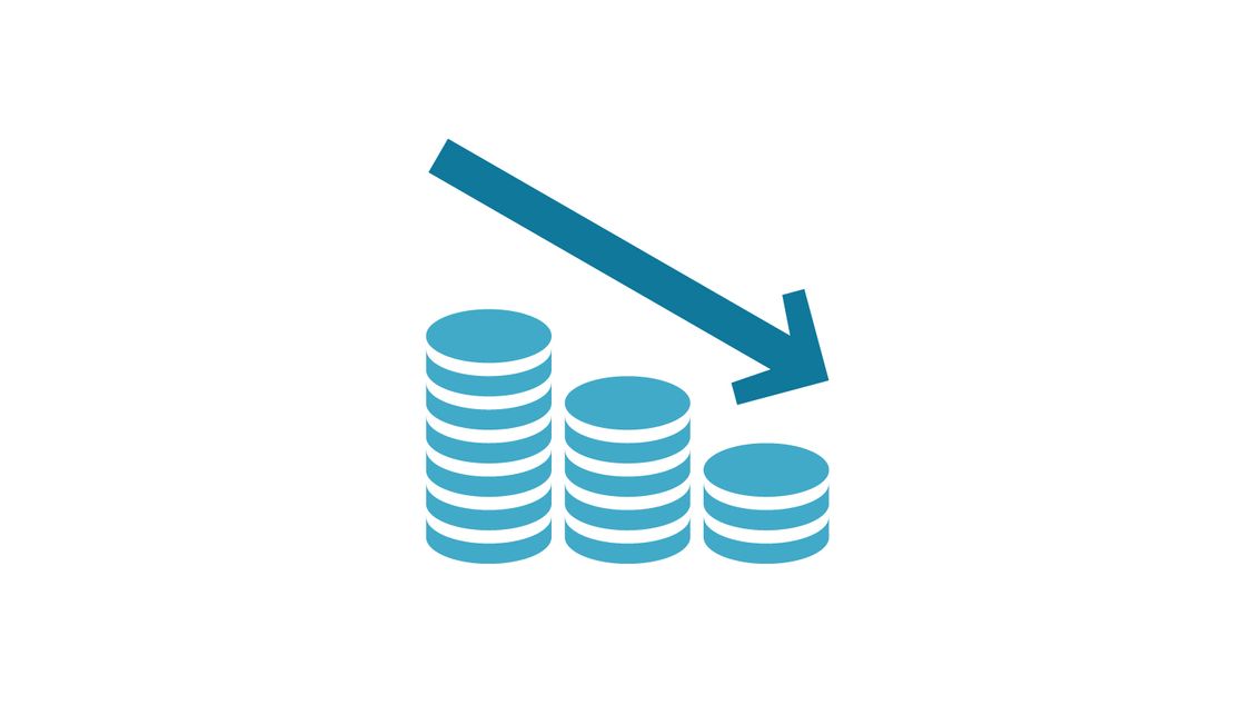 Graphic representing cost efficiency with three piles of coins lined up in decreasing size order