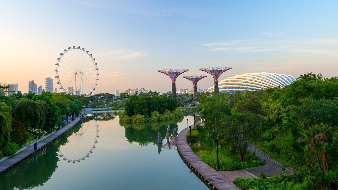 Blick auf die grüne Megacity Singapur