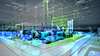 Imagem futurística representando um sistema de automação industrial da Siemens