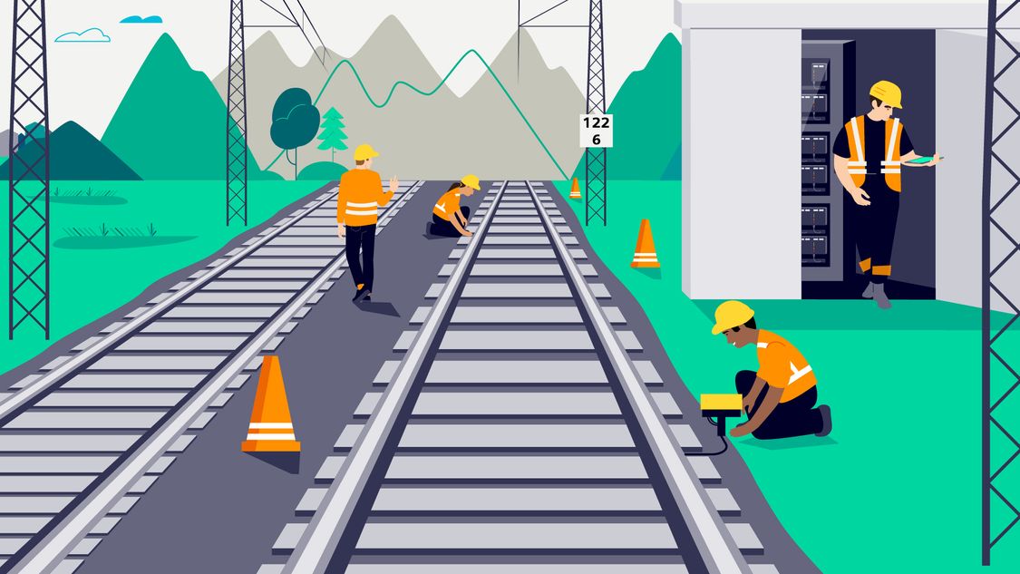Graphic of track worker working on the tracks. 