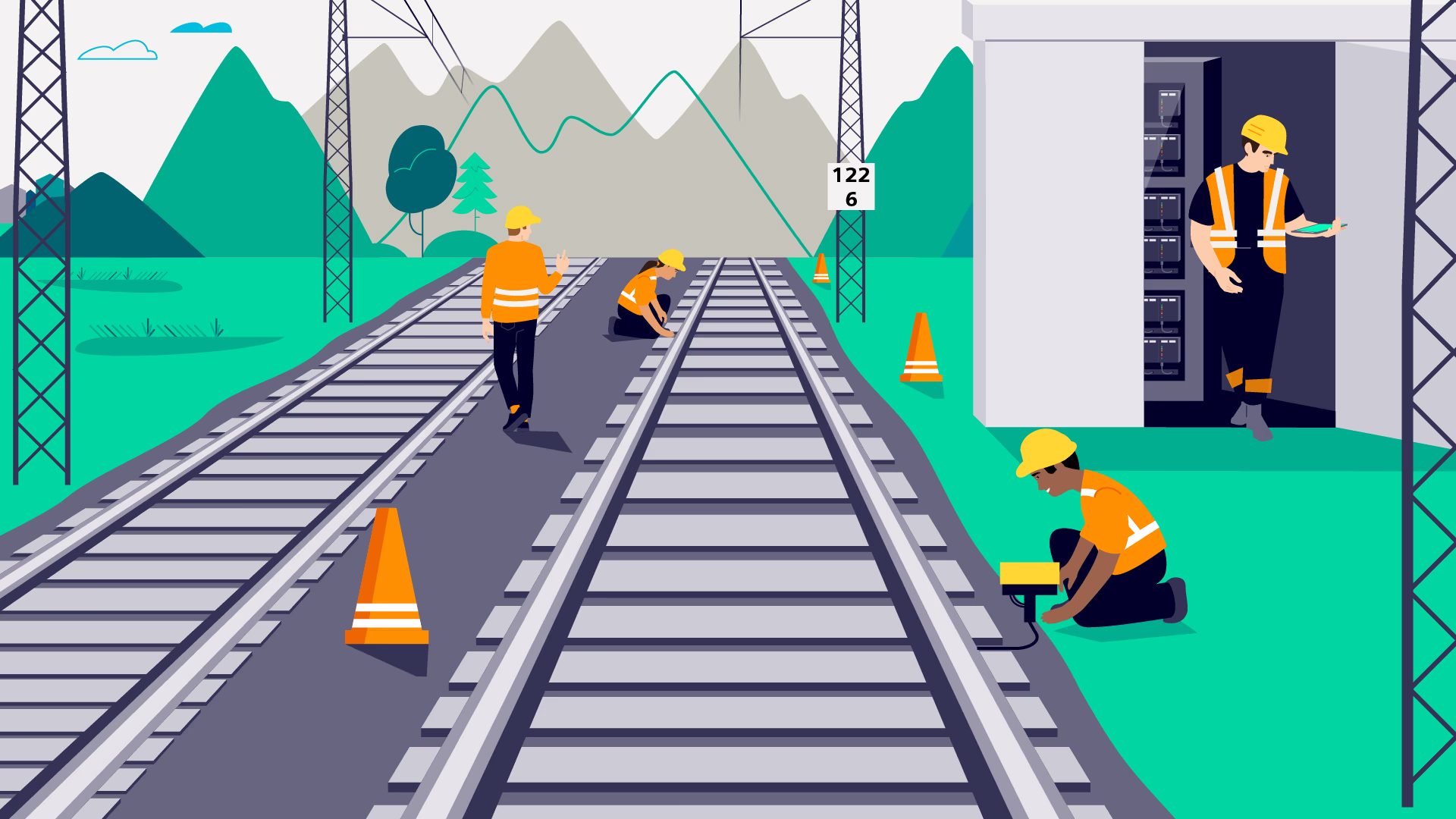 Graphic of track worker working on the tracks. Siemens Mobility RailXplore Foresight