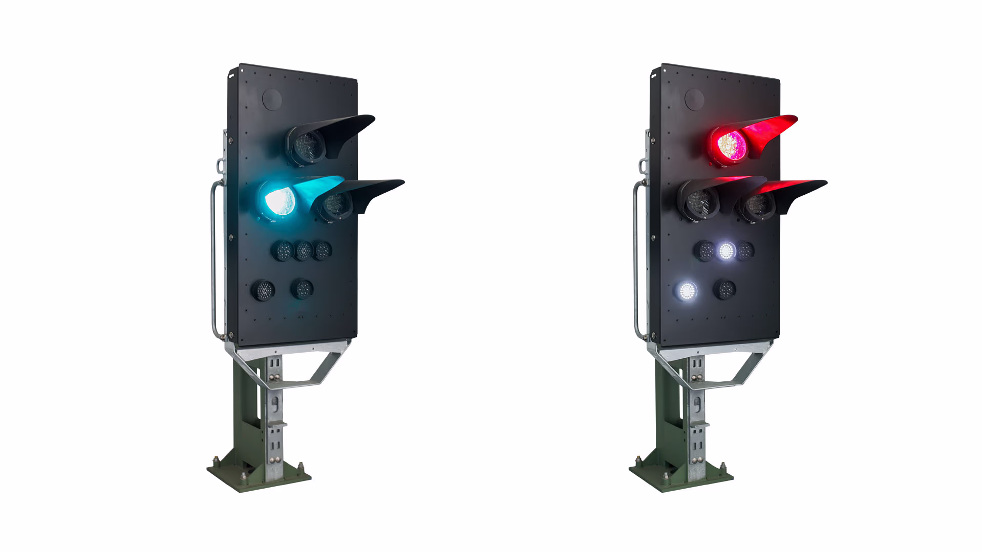 sigmaguard zwei lichtsignale eins steht auf rot das andere auf grün Siemens Mobility sigmaguard