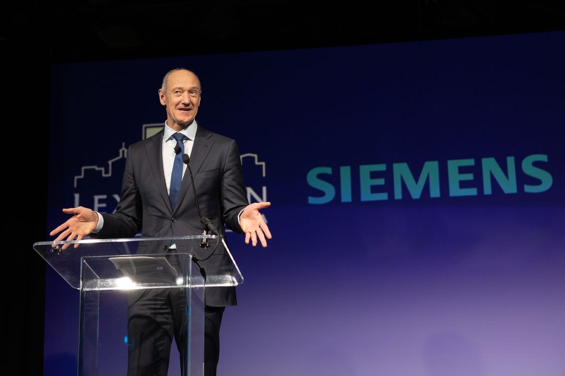 Siemens AG President and CEO Roland Busch speaking at  Siemens Mobility North Carolina Expansion Announcement Event.