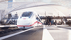 Image of the ICE4 from Siemens Mobility in diagonal view and slight motion in a station