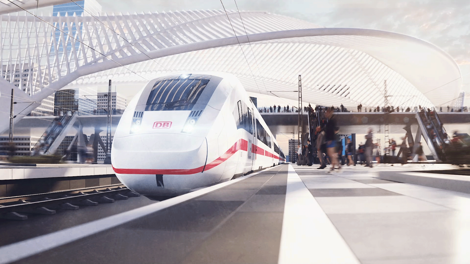 Bild des ICE 4 von Siemens Mobility in leichter Diagonalansicht in einem Bahnhof