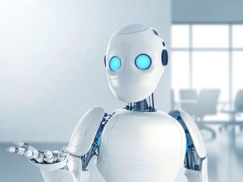 Mavi gözlü beyaz robot Biyonik Ajanı görselleştiriyor