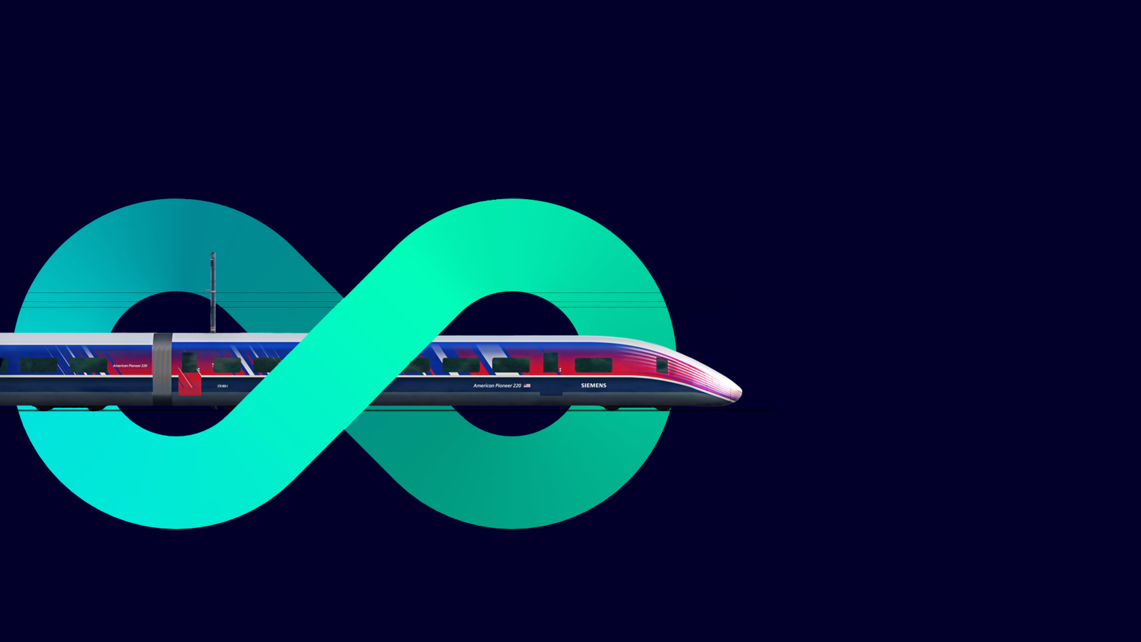 Photomontage of an express train passing through an infinity sign Photomontage of an express train passing through an infinity sign