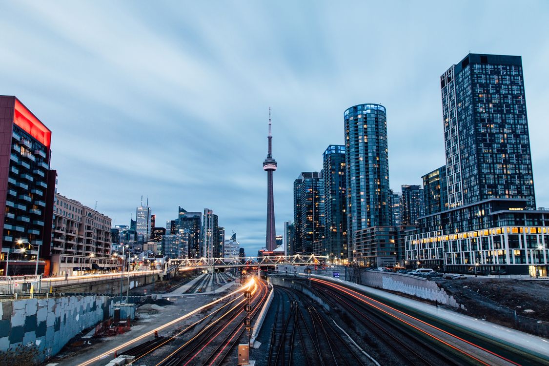 Rail tracks and the CN Tower Toronto