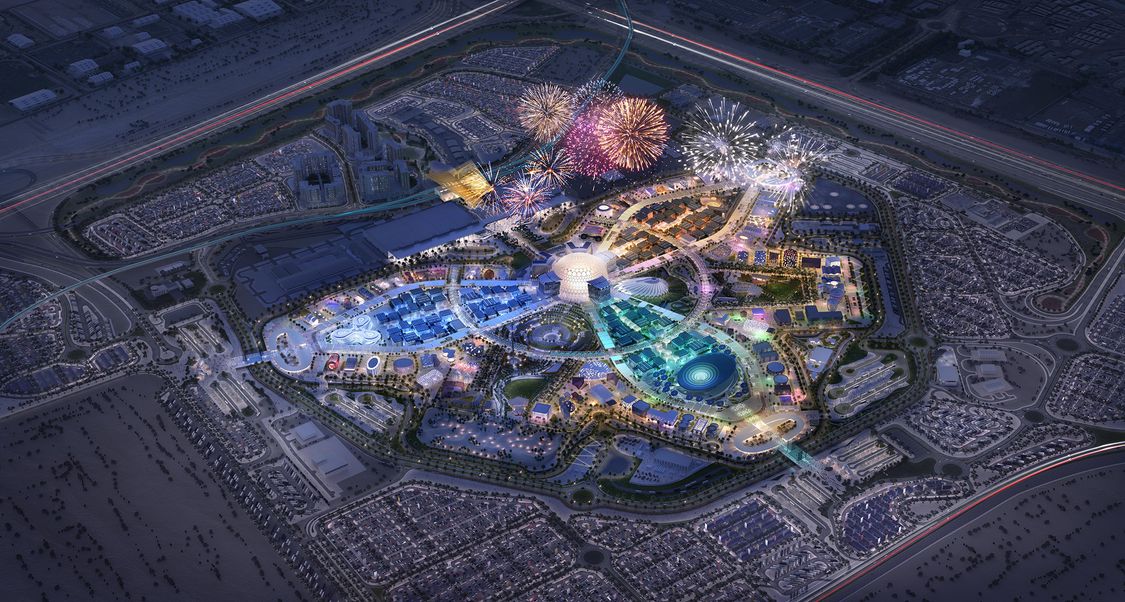 A visualization of the Expo 2020 site in Dubai.