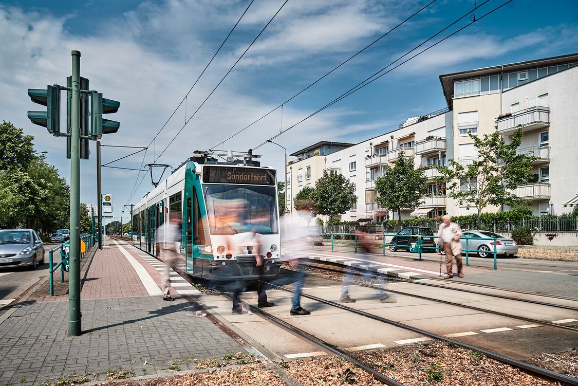 Image of an autonomous tram in Potsdam as a case for connected and automated mobility systems