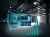 Symbolic image of a machine tool with SINUMERIK ONE, in front of it a diagram symbolizing an increase in performance and economic efficiency 