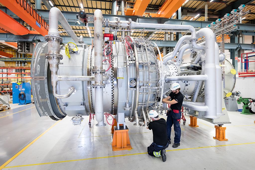 Die Siemens SGT-800 in der Fertigungshalle im Gasturbinenwerk in Finspong, Schweden.