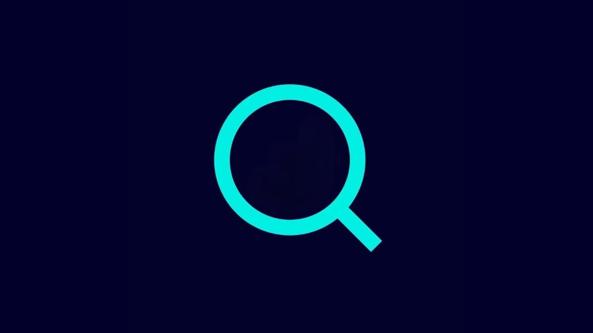 Ein cyanfarbenes Lupensymbol auf dunkelmarineblauem Hintergrund. services-1-identifikation