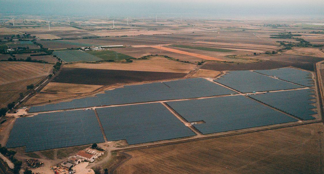 Troia site aerial view with solar fields