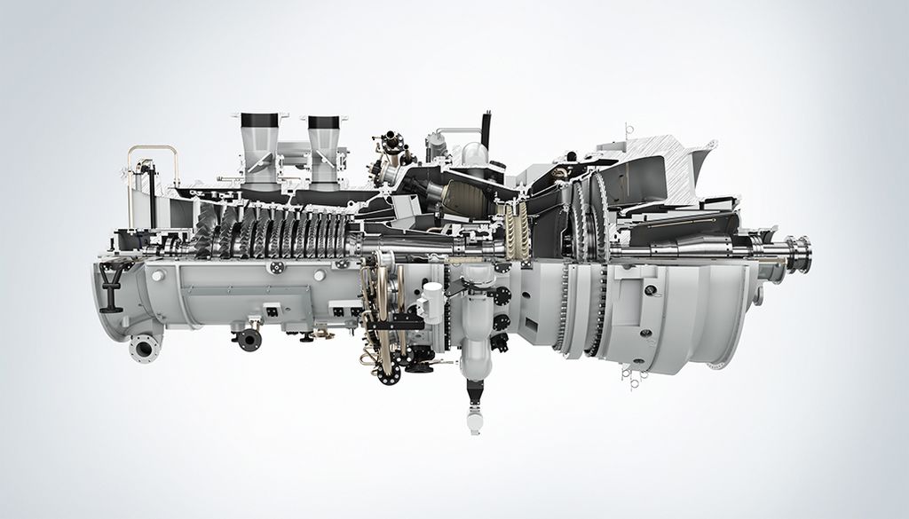 Das Bild zeigt eine Gasturbine des Typs SGT6-5000F von Siemens.
