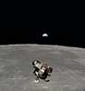 Lunar module Eagle flies over the moon