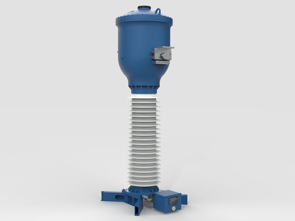 The picture shows a 145 kV Blue current transformer