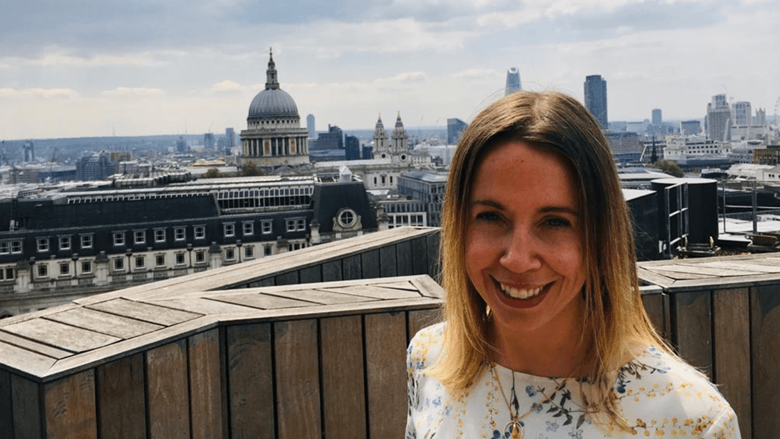 Amelia Donaldson, Siemens plc with London in the background