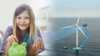 Girl with offshore wind turbine