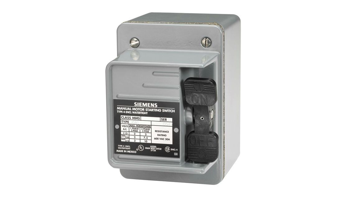2 Poles 2 x 3/4 NPT Outlets Starter Feature Handle Guard/Lock-Off NEMA Type 4 Watertight Enclosure Single Phase Siemens SMFFW2H Fractional HP Starter Toggle Operator Type 2 x 3/4 NPT Outlets Starter Feature 