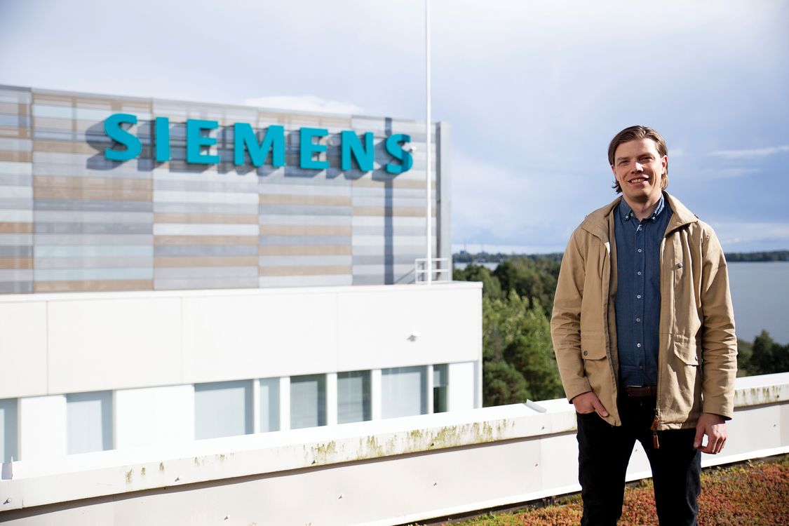 Jukka Uotila front of Siemens Osakeyhtiö's headquarter in Espoo, Finland.